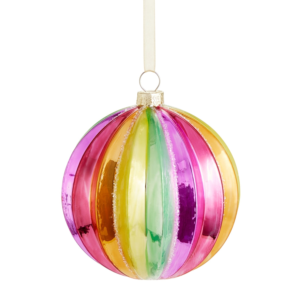 4" Shiny Pleated Neon Ball Ornament
