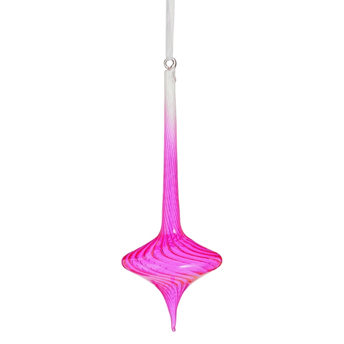 Neon Pink Swirl Top Ornament 10 Inch Glass