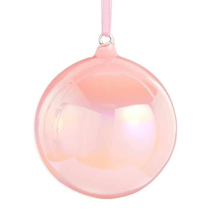 Iridescent Pink Glass Ball Ornament 5 Inch