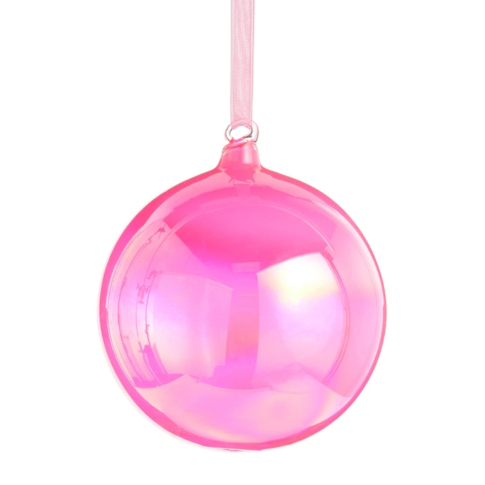 4" Neon Pink Iridescent Ball Ornament