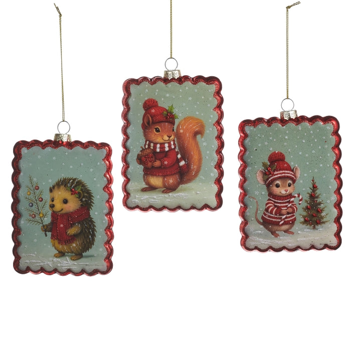 5" Cozy Critter Christmas Rectangle Ornament