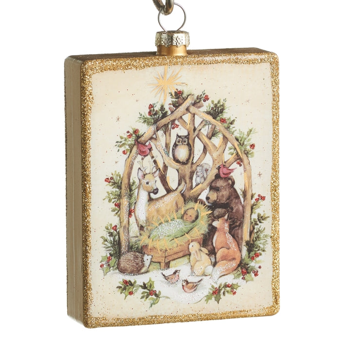 4.25" Woodland Nativity Rectangle Ornament