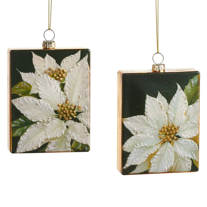 4.25" White Poinsettia Square Ornament