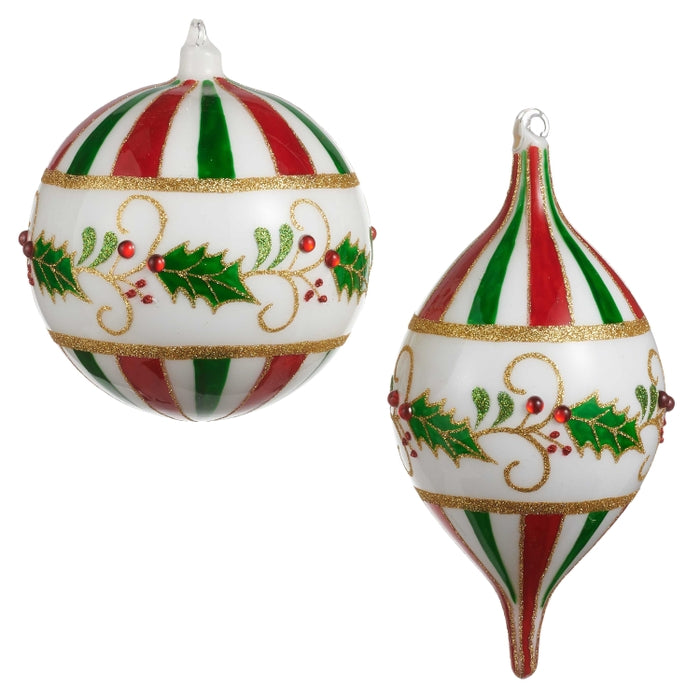 6" Holly and Stripe Ornament