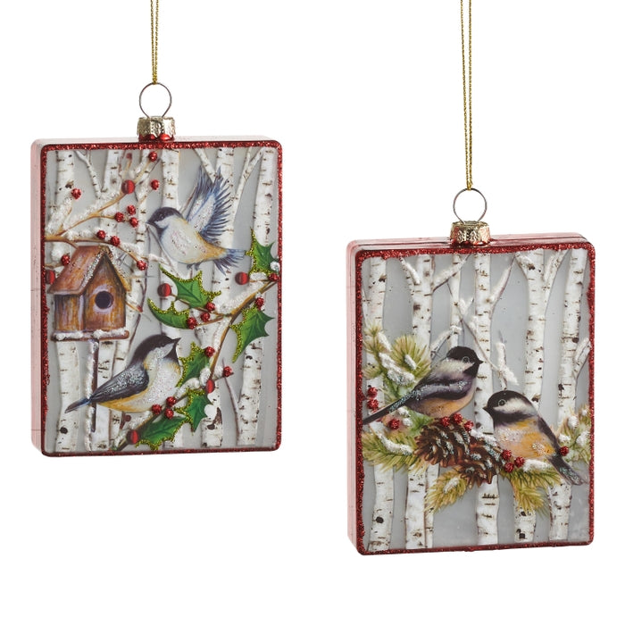 4.25" Chickadee on Branch Rectangle Ornament