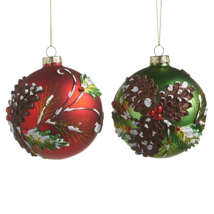 4" Snowy Pinecone Ball Ornament