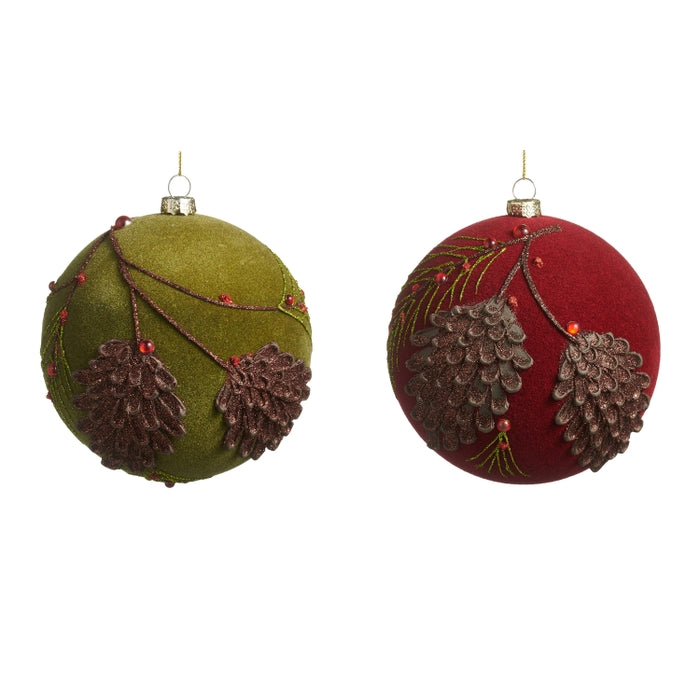 5" Flocked Glitter Pinecone Ball Ornament