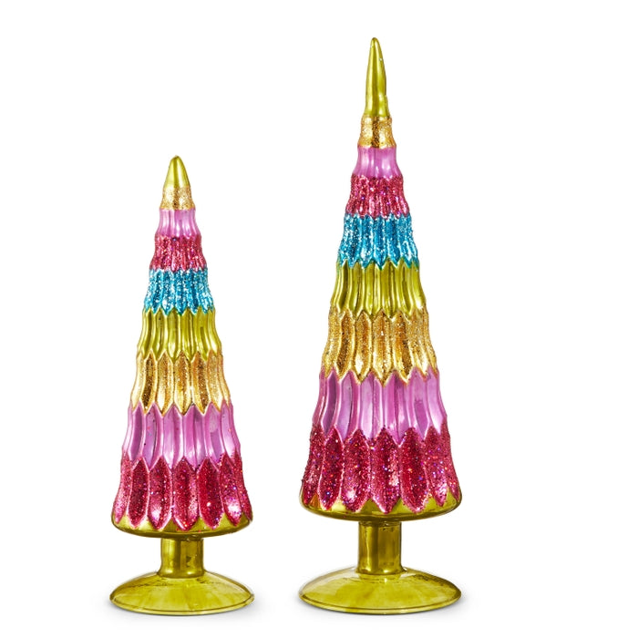 12" Multicolor Glittered Trees