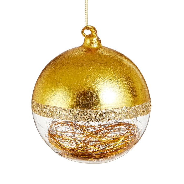 4" Gold Tinsel Ball Ornament