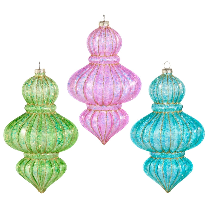 Bright Glitter Finial Ornament 7.5 Inch Glass Multicolor