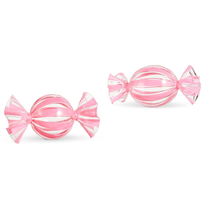Pink Peppermint Candy 8 Inch Glass Decor
