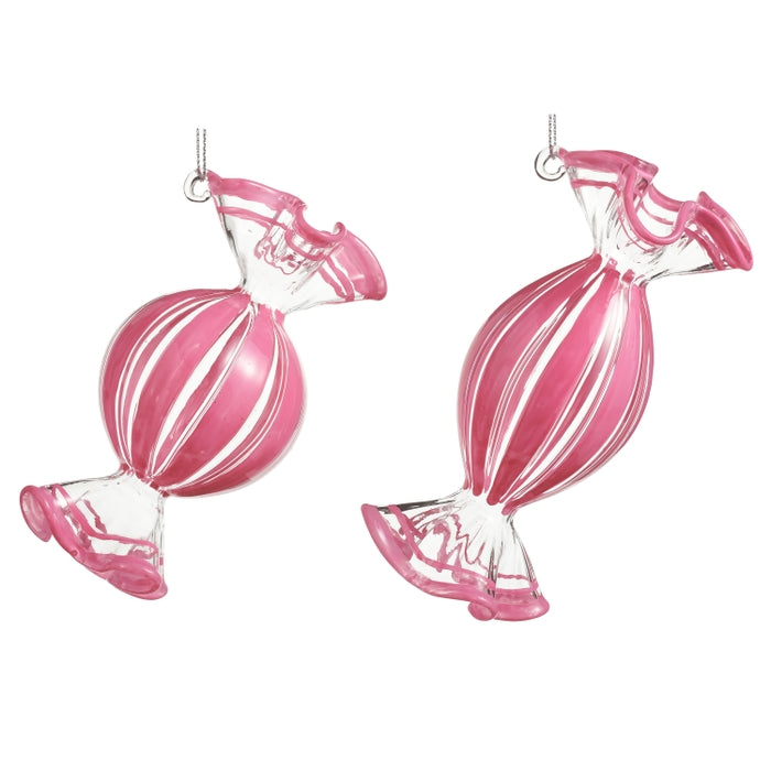 Pink Peppermint Candy Ornament 5 Inch Glass