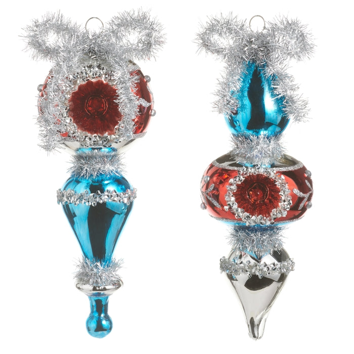 7.5" Red and Blue Vintage Finial Ornament