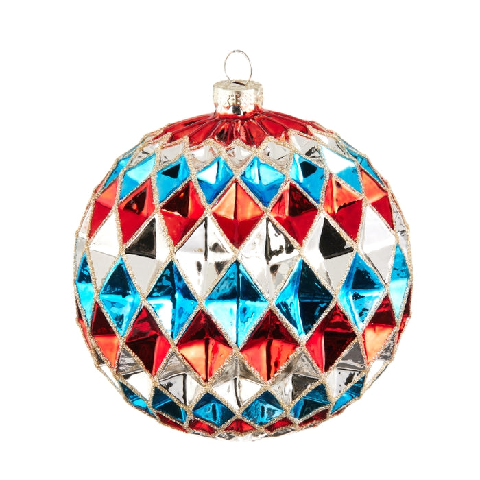 4.5" Red and Blue Harlequin Ball Ornament