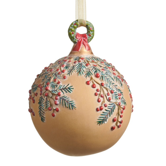 3.5" Pine and Berry Ball Ornament