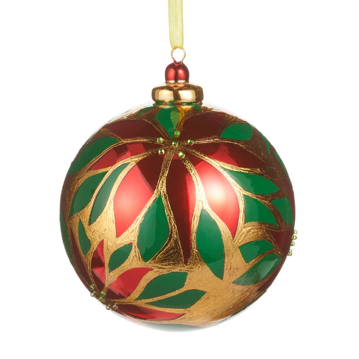 4" Red and Gold Poinsettia Ball Ornament