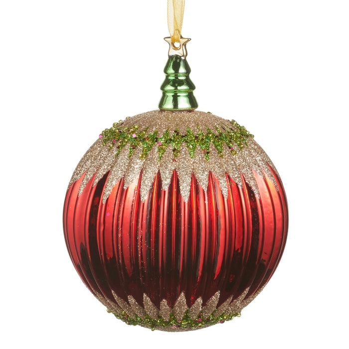 4" Gold Glitter Red Ball Ornament