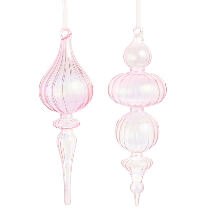 Soft Pink Finial Ornament 9.5 Inch Glass Decoration