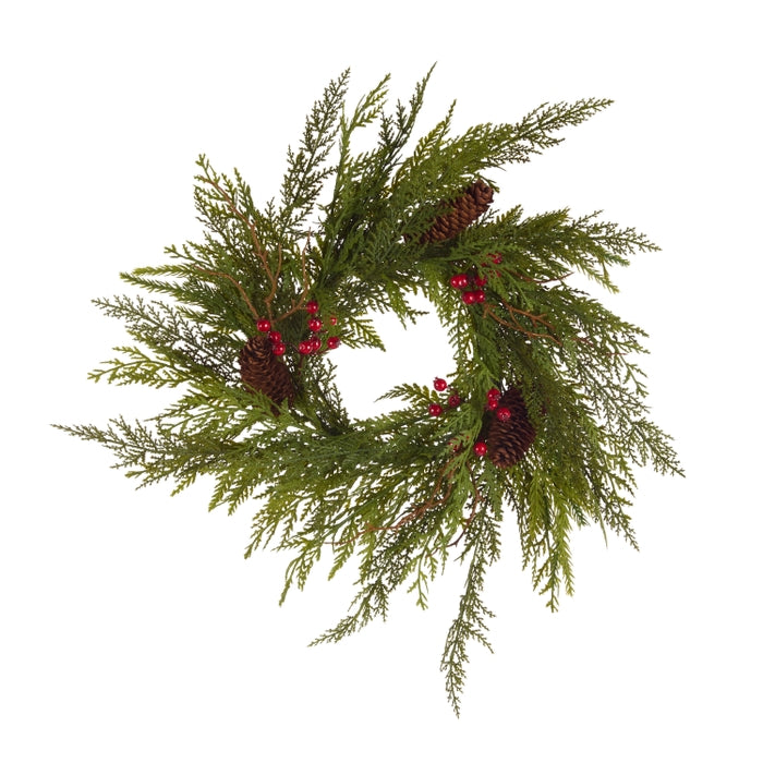 16" Mixed Cedar Mini Wreath Candle Ring