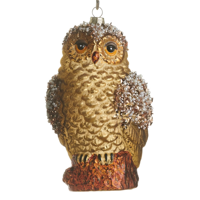 7" Jeweled Gold Owl Ornament