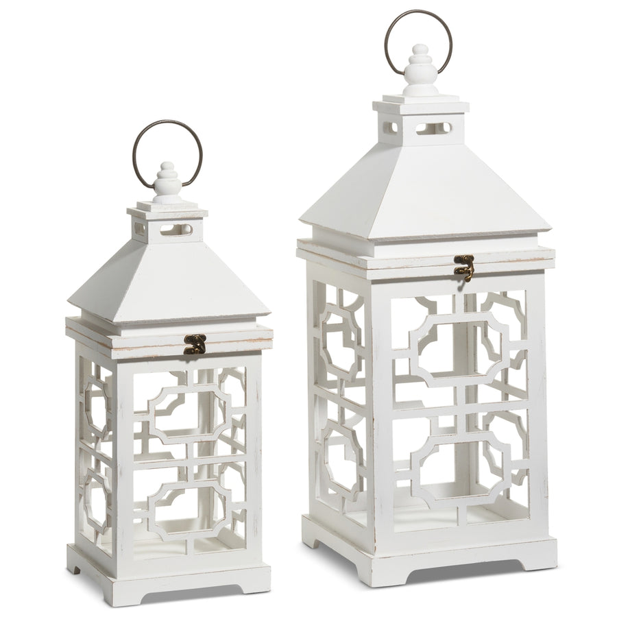 25.5" White Geometric Panel Lanterns