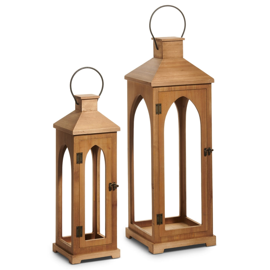 Set Of 2 Natural 27" Wood Grain Lanterns