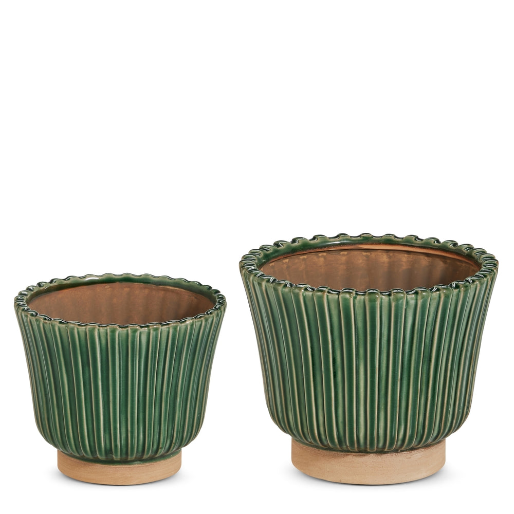 7.75" Green Fluted Planters