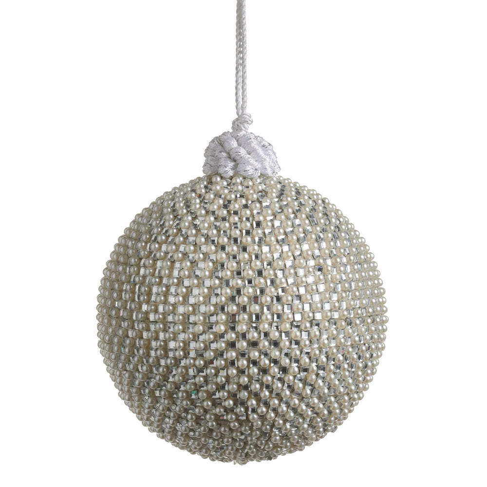 3.5" Silver Pearl Wrapped Ball Ornament