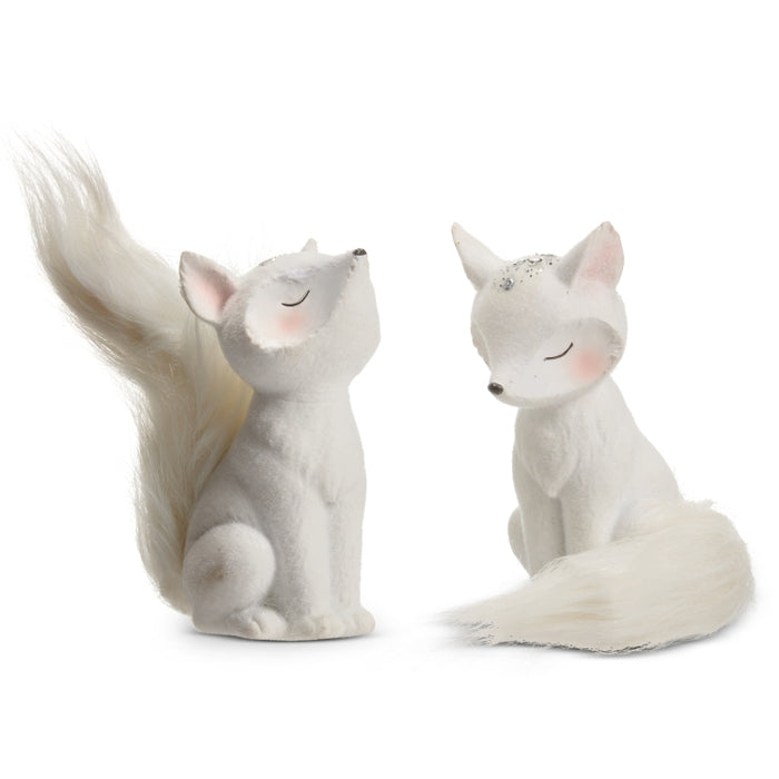 5" White Flocked Fox