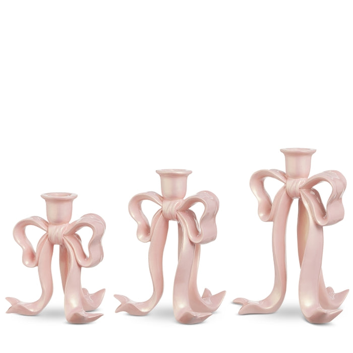 9" Pink Pearlescent Bow  Candlesticks