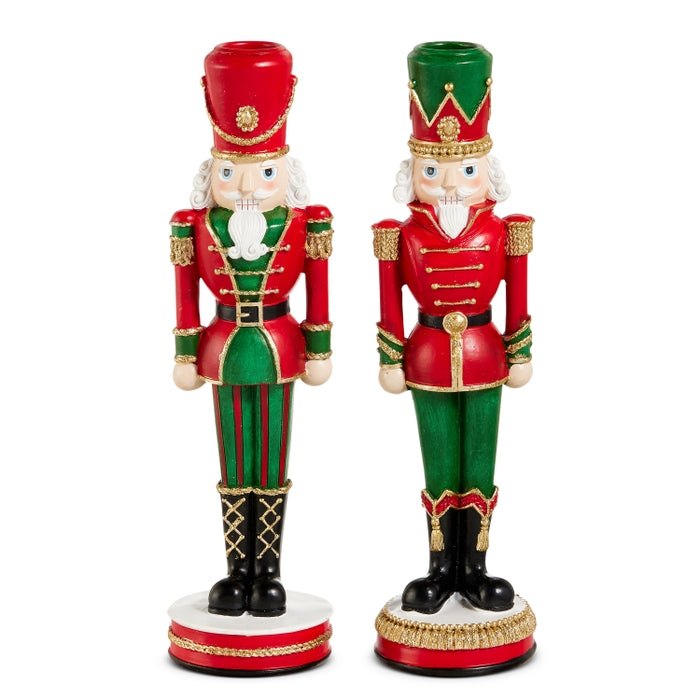 10" Red and Green Nutcracker Candlesticks