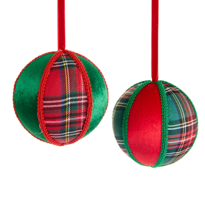 5" Plaid and Velvet Ball Ornament