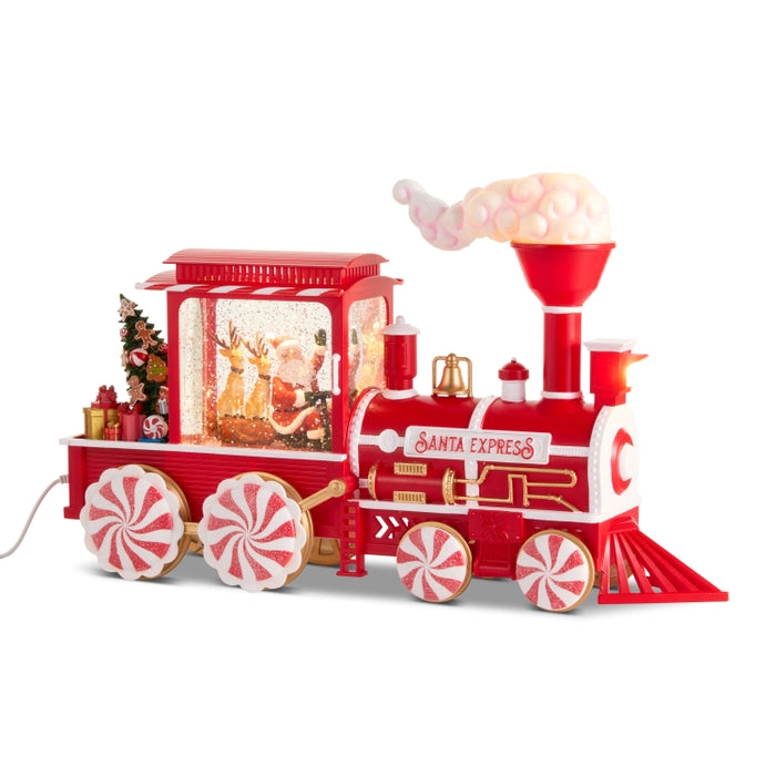 17" Santa and Deer in Train Water Lantern