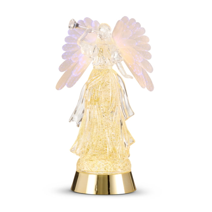 12" Lighted Gold Swirling Glitter Water Angel