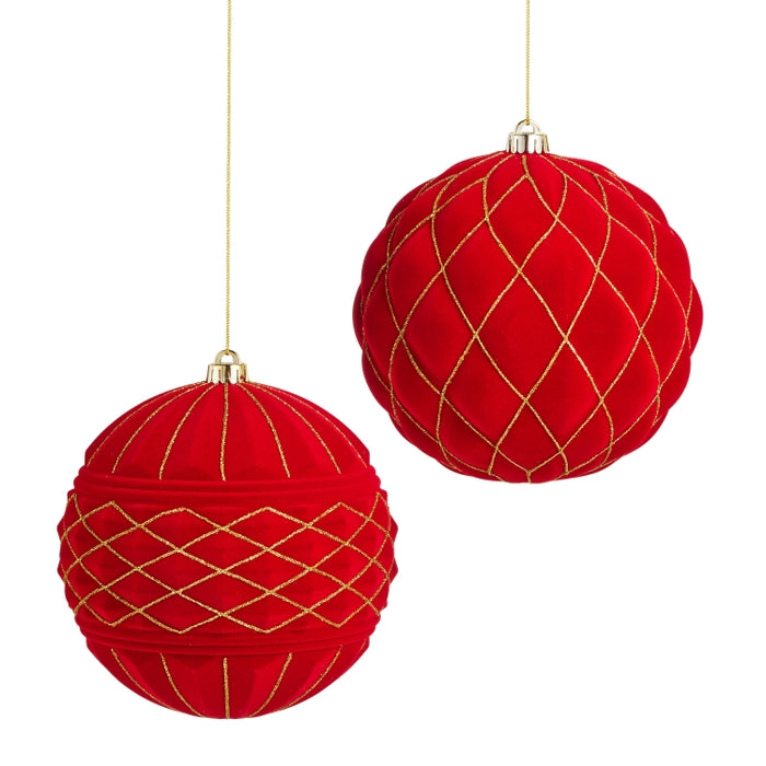8" Red Quilted Ball Ornament - 8" Plastic Decoration