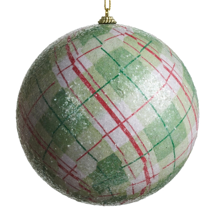 6" Sage Plaid Ball Ornament