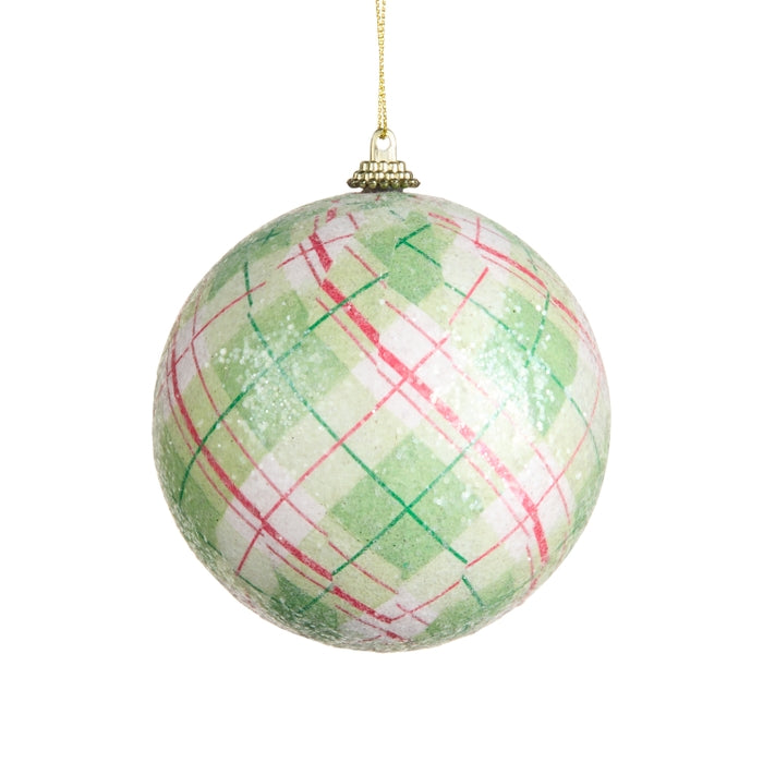 4" Sage Plaid Ball Ornament