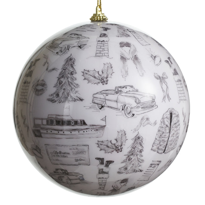 6" Santa Bebe Toile Ball Ornament