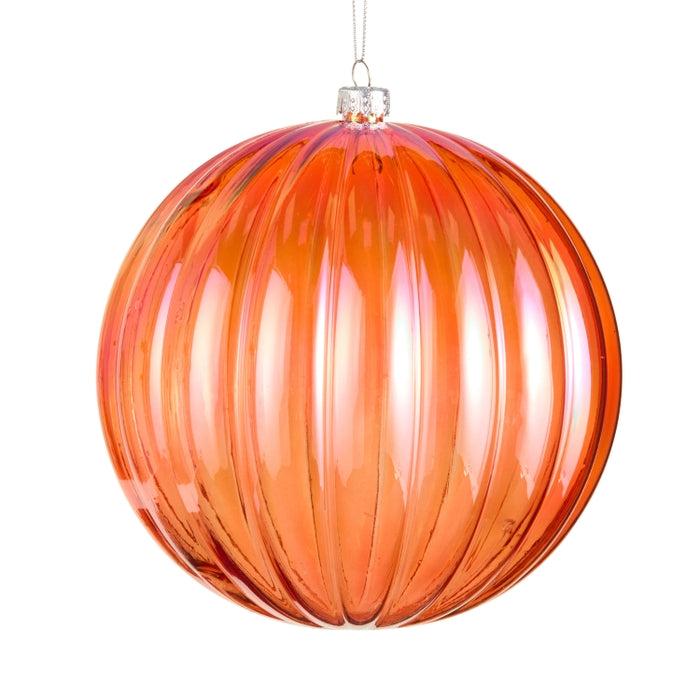 6" Translucent Coral Ribbed Ball Ornament