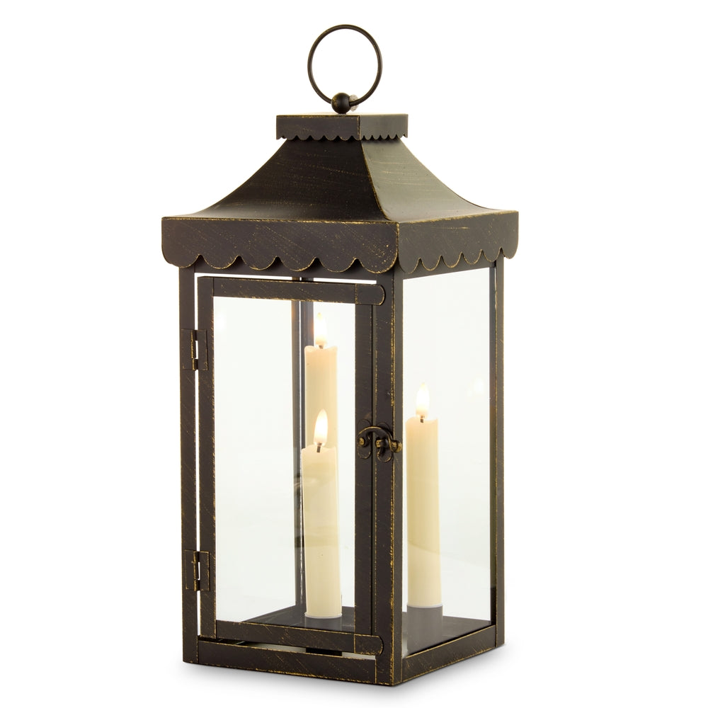 14" Lantern with 3 Ivory Taper Candles