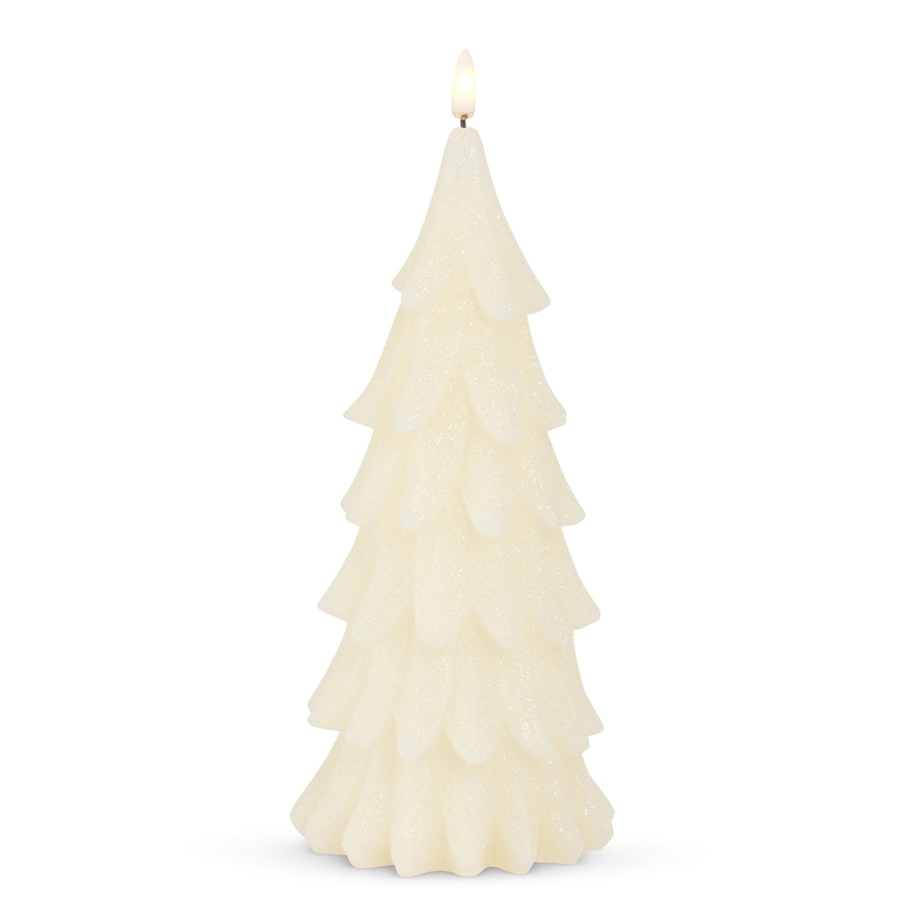 9.5" Glittered Ivory Tree Candle