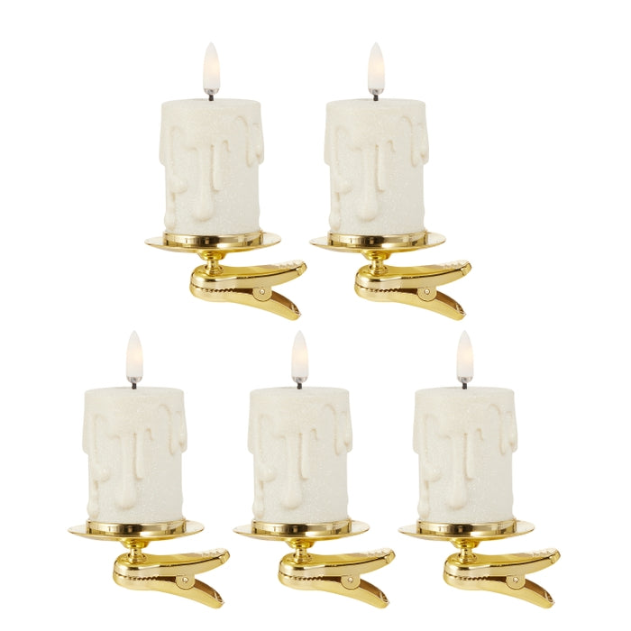 1.5" x 2" Box of Votive Glittered Cream Drip Candle and Clip-On Candle Hold