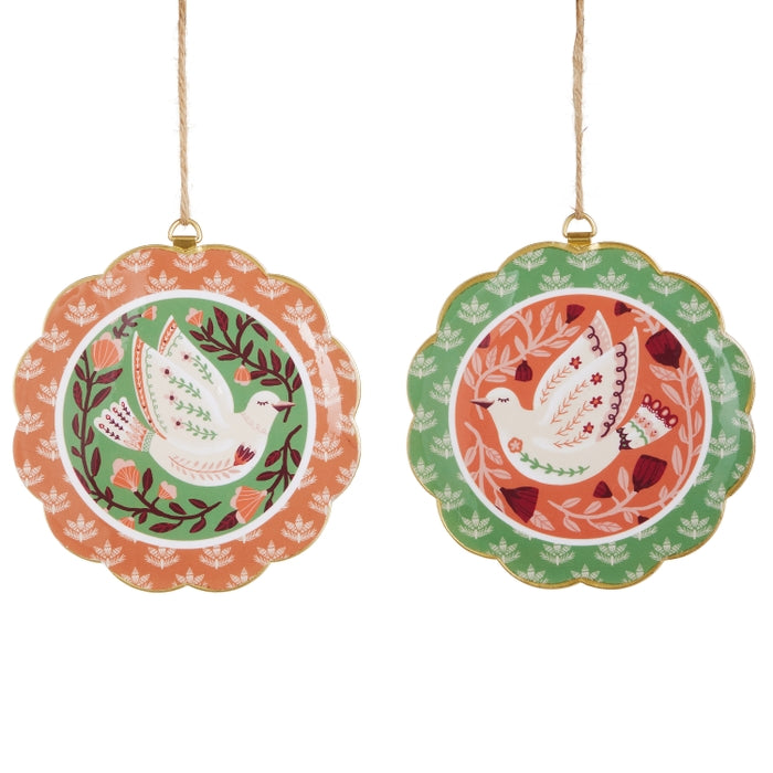 6" Vintage Craft Dove Scalloped Disc Ornament