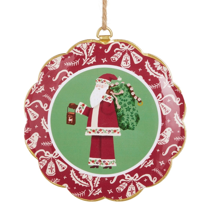 6" Vintage Craft Santa Scalloped Disco Ornament