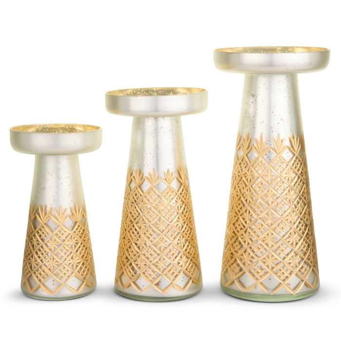 12" Bronze Etched Pattern Candle Holders