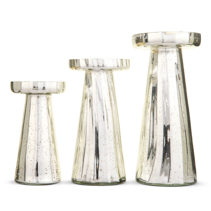 12" Silver Mercury Glass Candle Holders