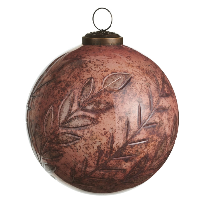 5" Antique Rose Ball Ornament Pink Glass 5" D