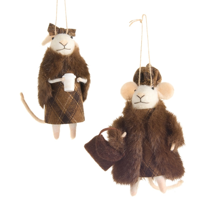 5.5" Fur Coat Mice Ornament