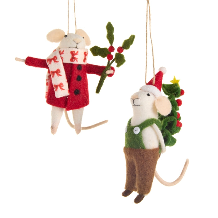 6" Red and Green Mice Ornament