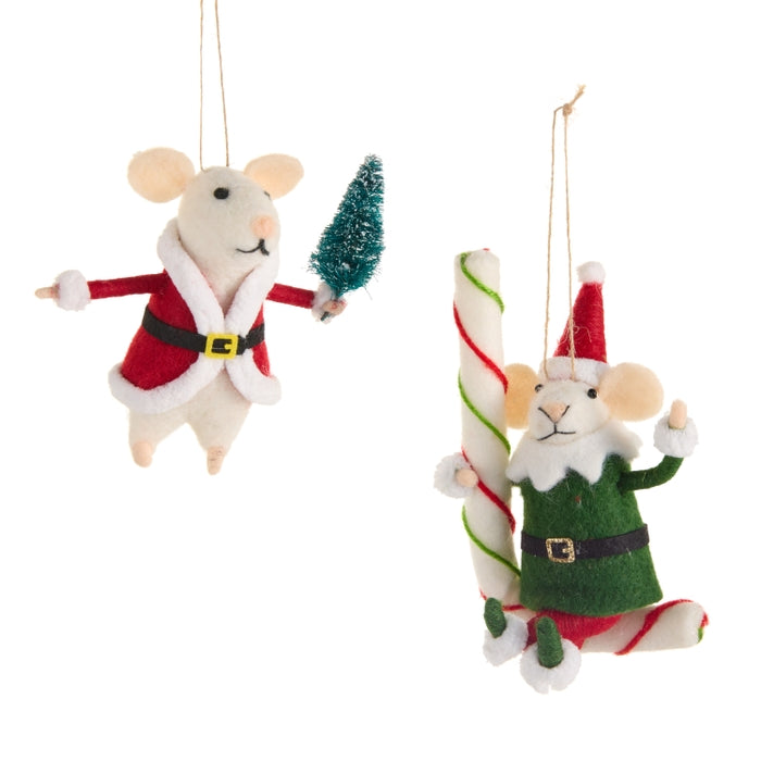 6" Santa and Candy Cane Mice Ornament